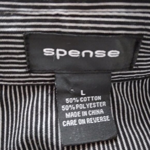 Spense |Black Gray Stripe Ruffled Long Sleeve Blouse | Size L - Picture 5 of 5